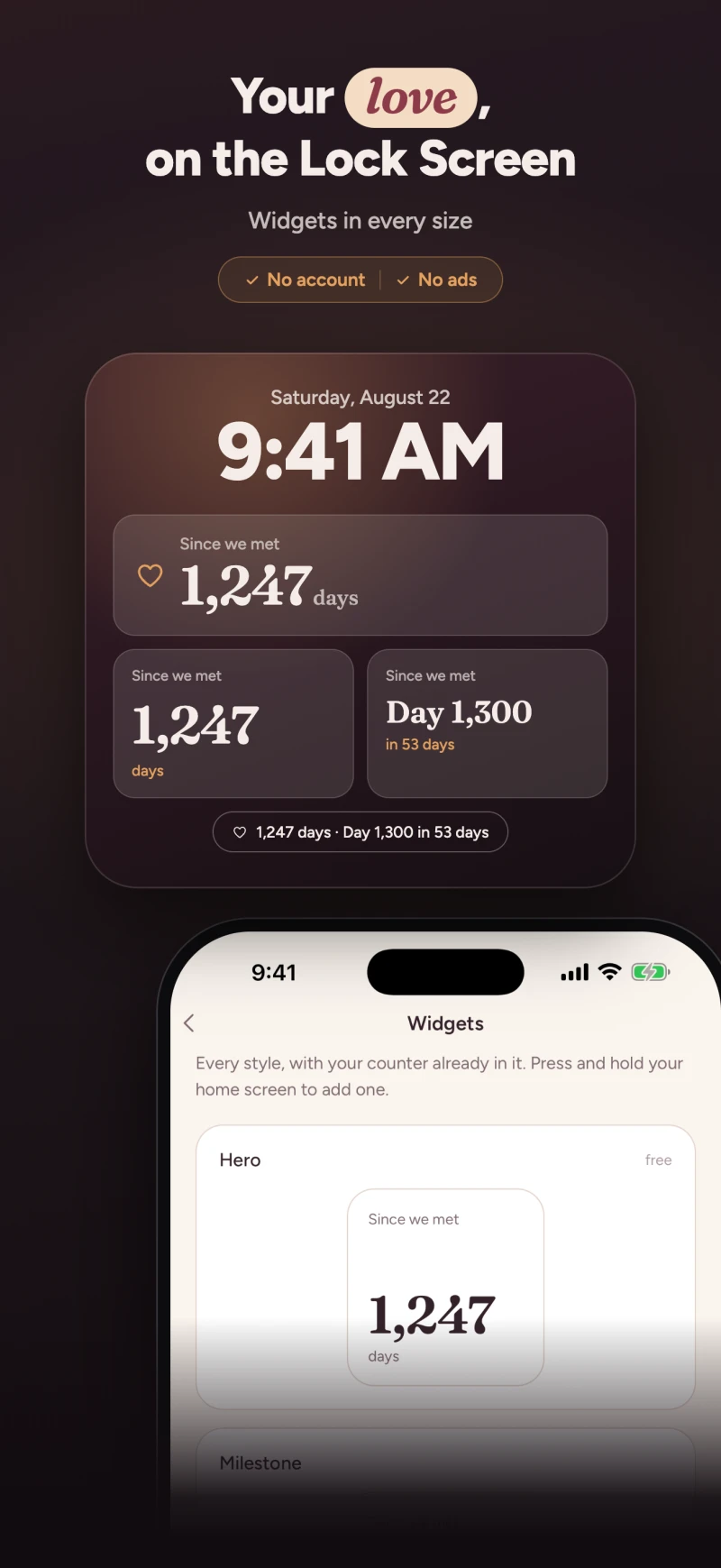 Lock Screen widgets showing the day count